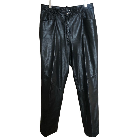 Vintage Pants - Vintage Black Leather Straight Leg Trousers Size 10